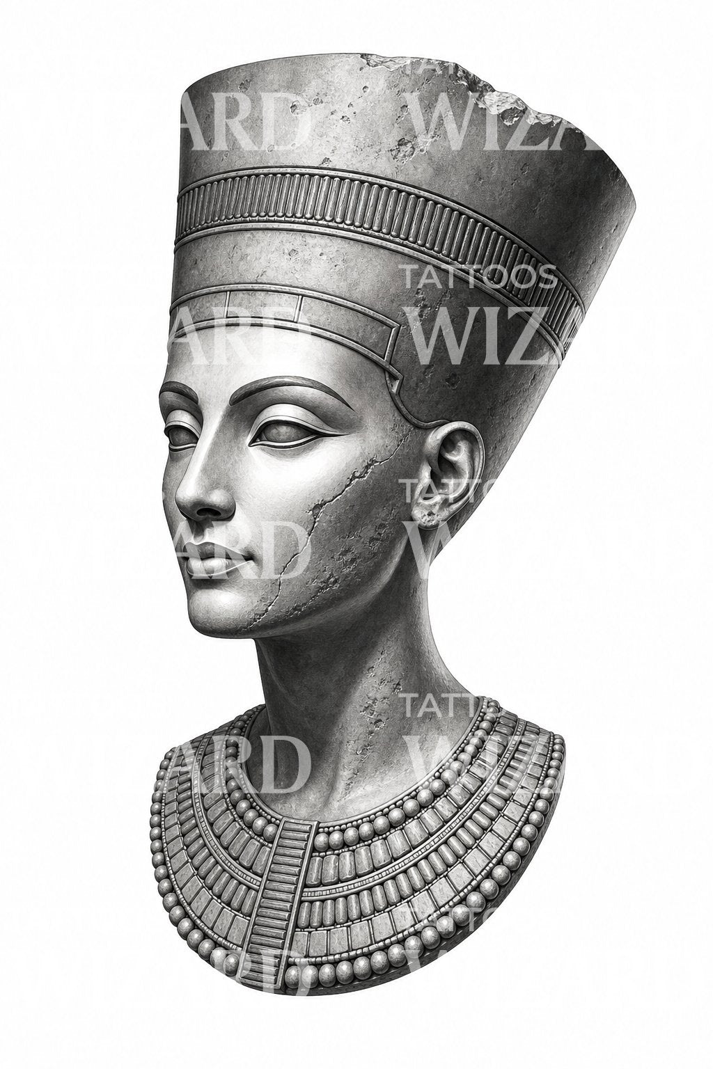 Egyptian Queen Stone Bust Tattoo Design