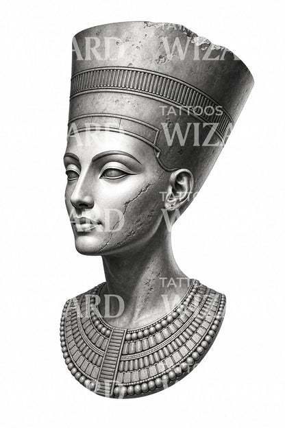 Egyptian Queen Stone Bust Tattoo Design