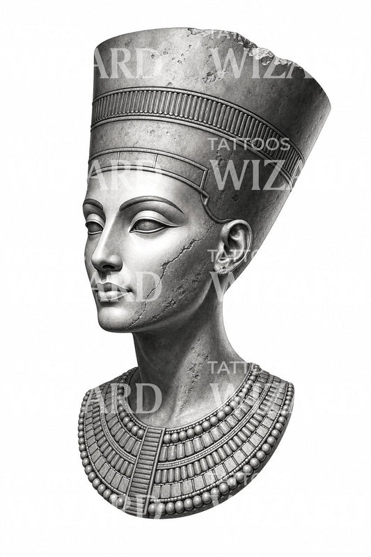 Tetovací návrh kamenné busty egyptské královny