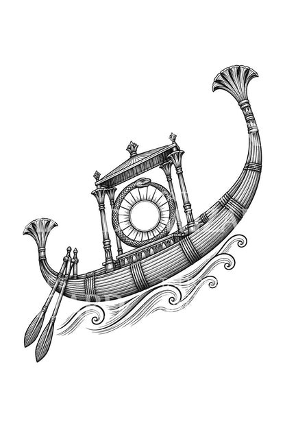 Egyptian Solar Barque Sun Boat Tattoo Illustration