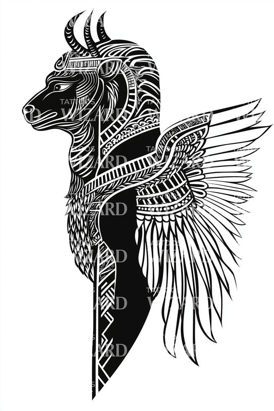 Design del tatuaggio del busto del cavallo alato egiziano