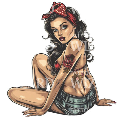 Pin Up Woman New School Tattoo Design