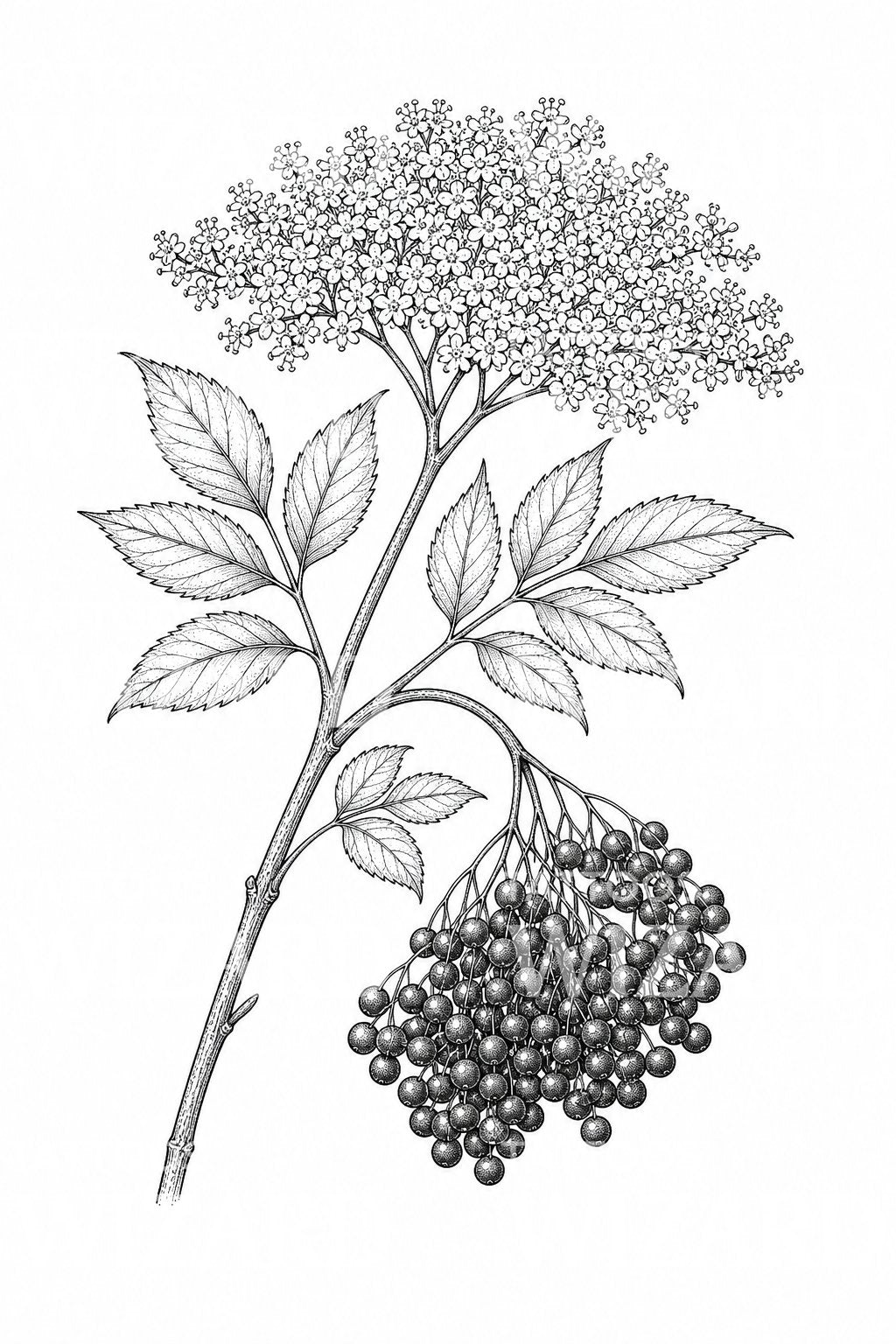 Elderflower and Elderberry Branch Tattoo Design