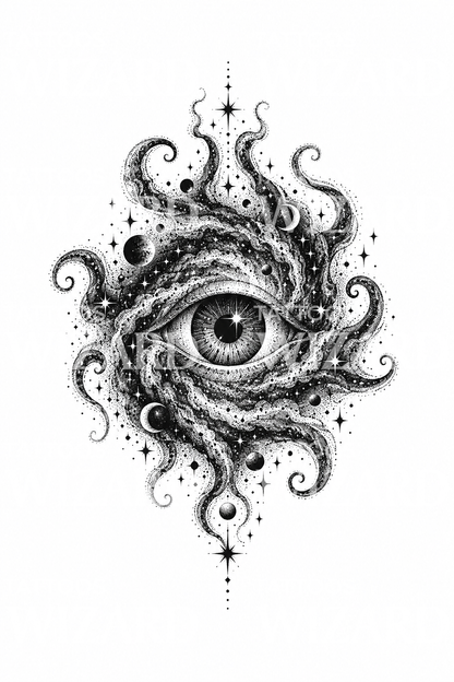 Tato Eldritch Cosmic Eye dalam Nebula Bertitik