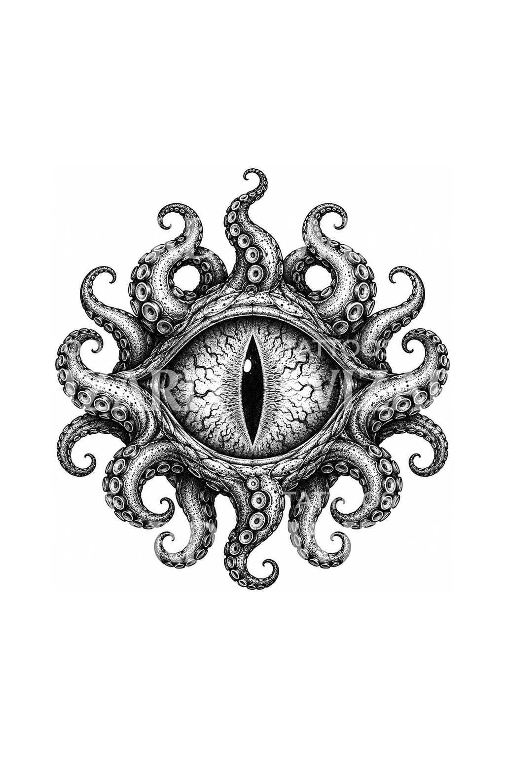 Desain Tato Dotwork Mata Eldritch dengan Tentakel