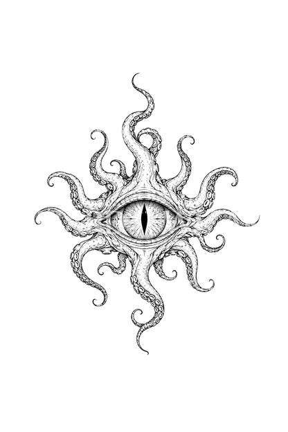 Tenká linka tetování podivného oka s chapadly