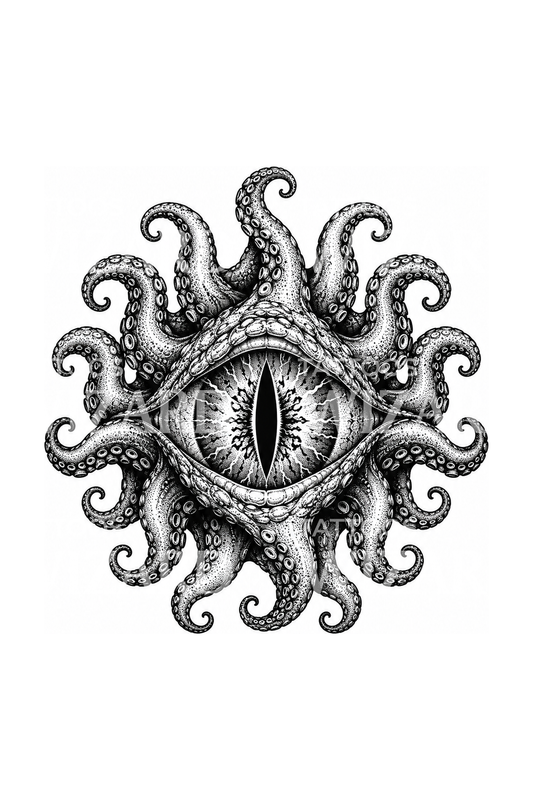 Tatuagem de olho ancestral com tentáculos