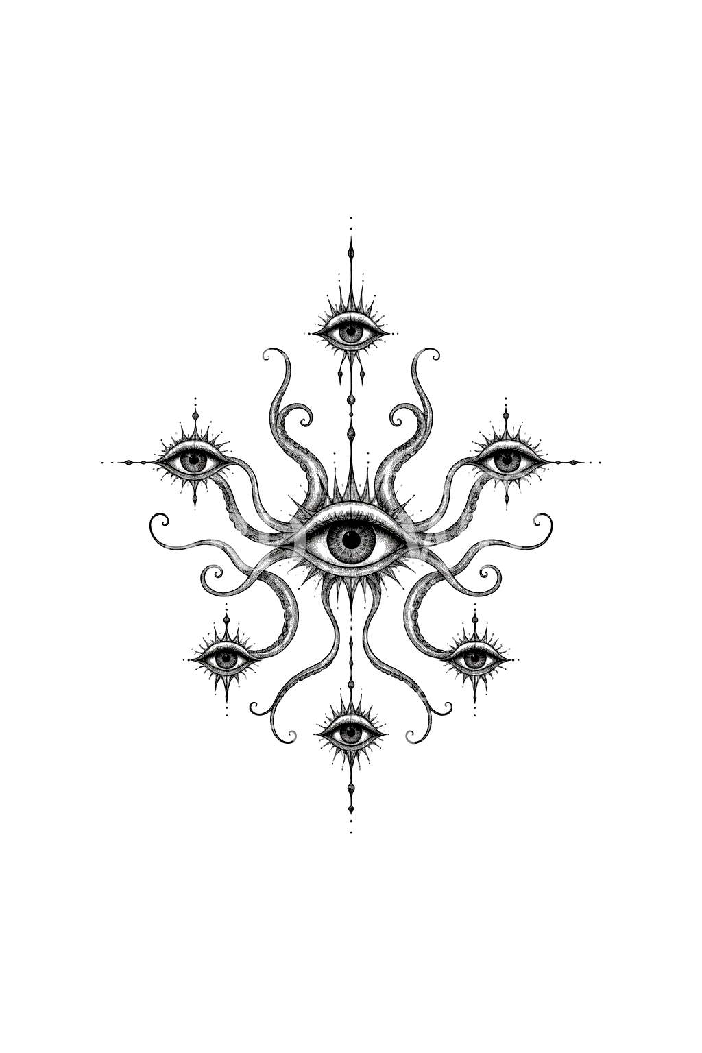 Eldritch Gözler ve Tentaküller Fine Line Dövme Tasarımı