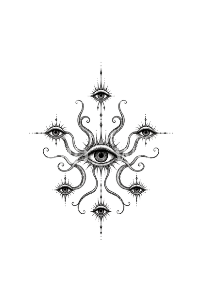 Eldritch Gözler ve Tentaküller Fine Line Dövme Tasarımı