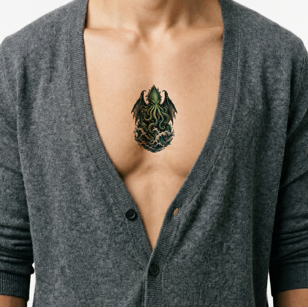 Gevleugelde tentakelachtige oeroude zeegod, tatoeage