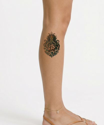 Tatouage d'un dieu marin ancien et d'un grand voilier