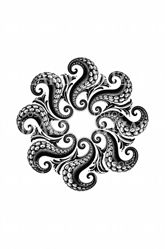 Eldritch Tentacle Ring Blackwork Tattoo Idea