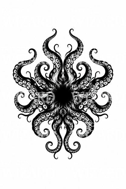 Eldritch-Tentakel in der Leere, Blackwork-Tattoo