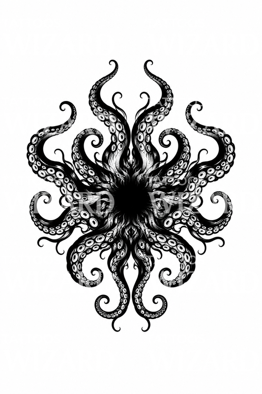 Eldritch-Tentakel in der Leere, Blackwork-Tattoo