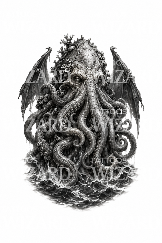 Design de tatouage d’un dieu marin tentaculaire ancien