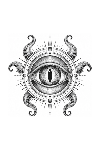 Eldritch Watcher Eye Dotwork Tattoo