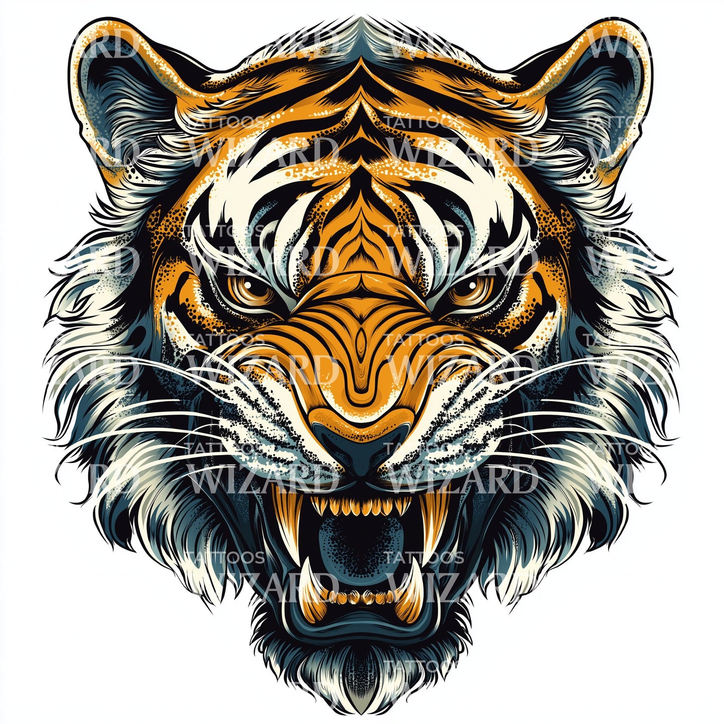 Electric Snarl Tiger Tattoo Design