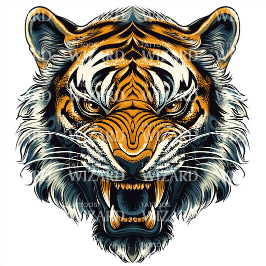 Electric Snarl Tiger Tattoo Design