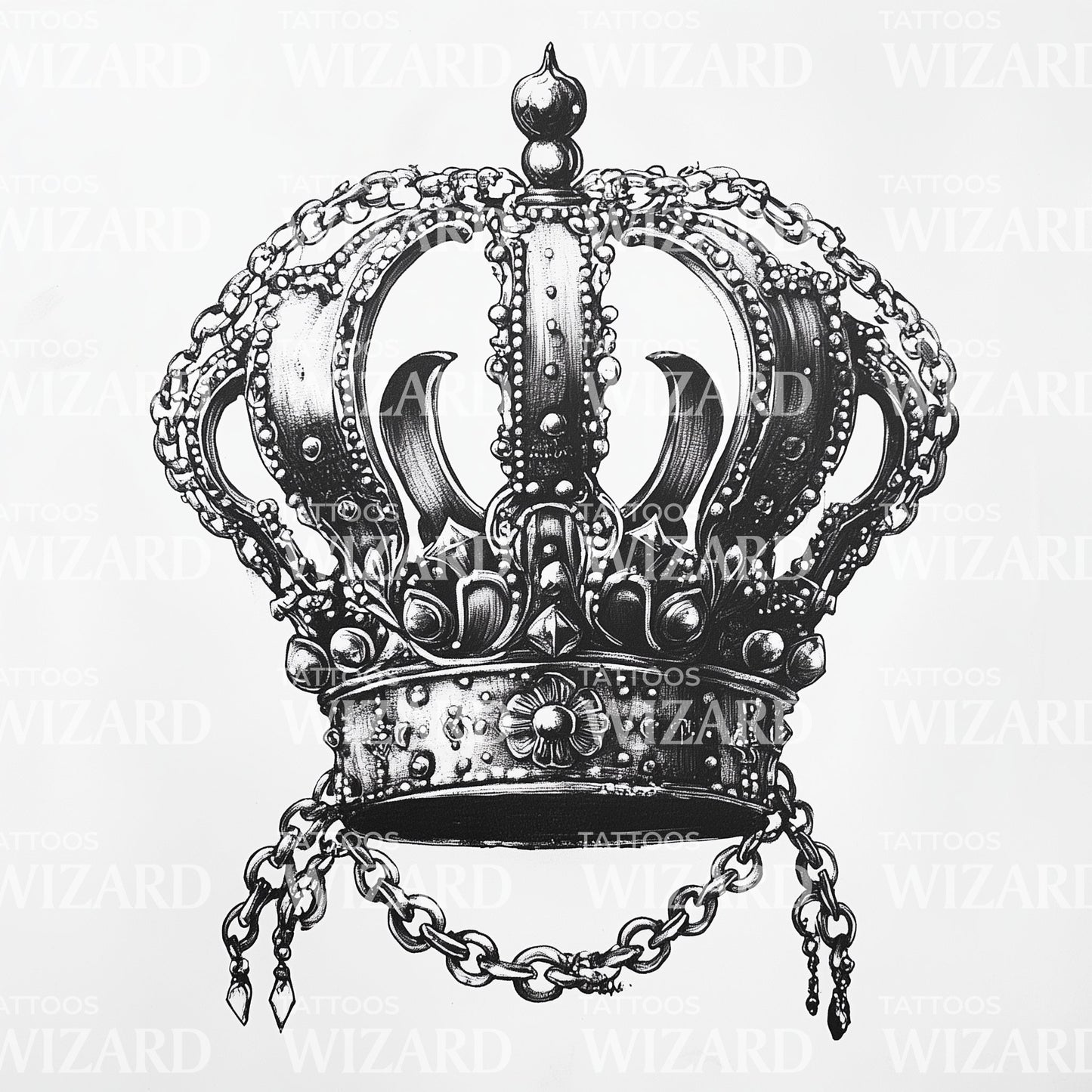 Elegant Bejeweled Crown Tattoo Design