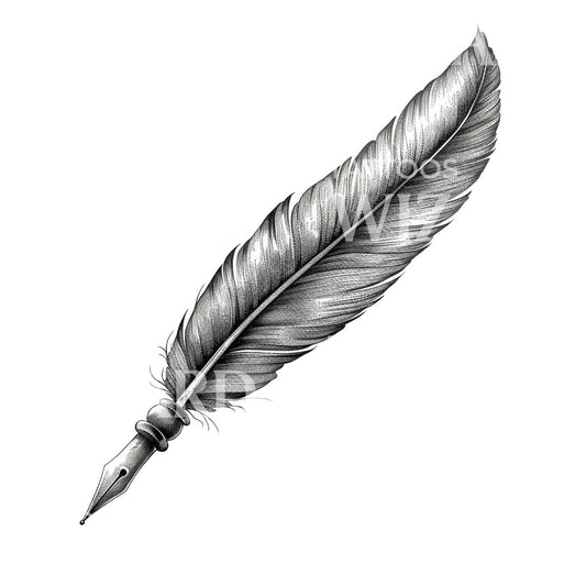 Elegant Black & Grey Quill Pen Tattoo Design