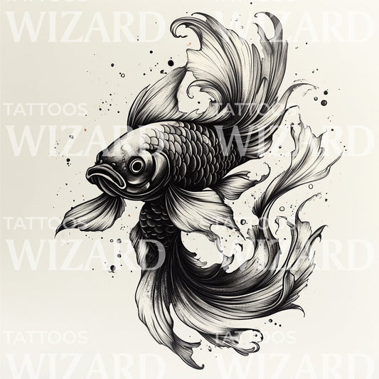 Idée de tatouage de poisson noir élégant en style ligne fine