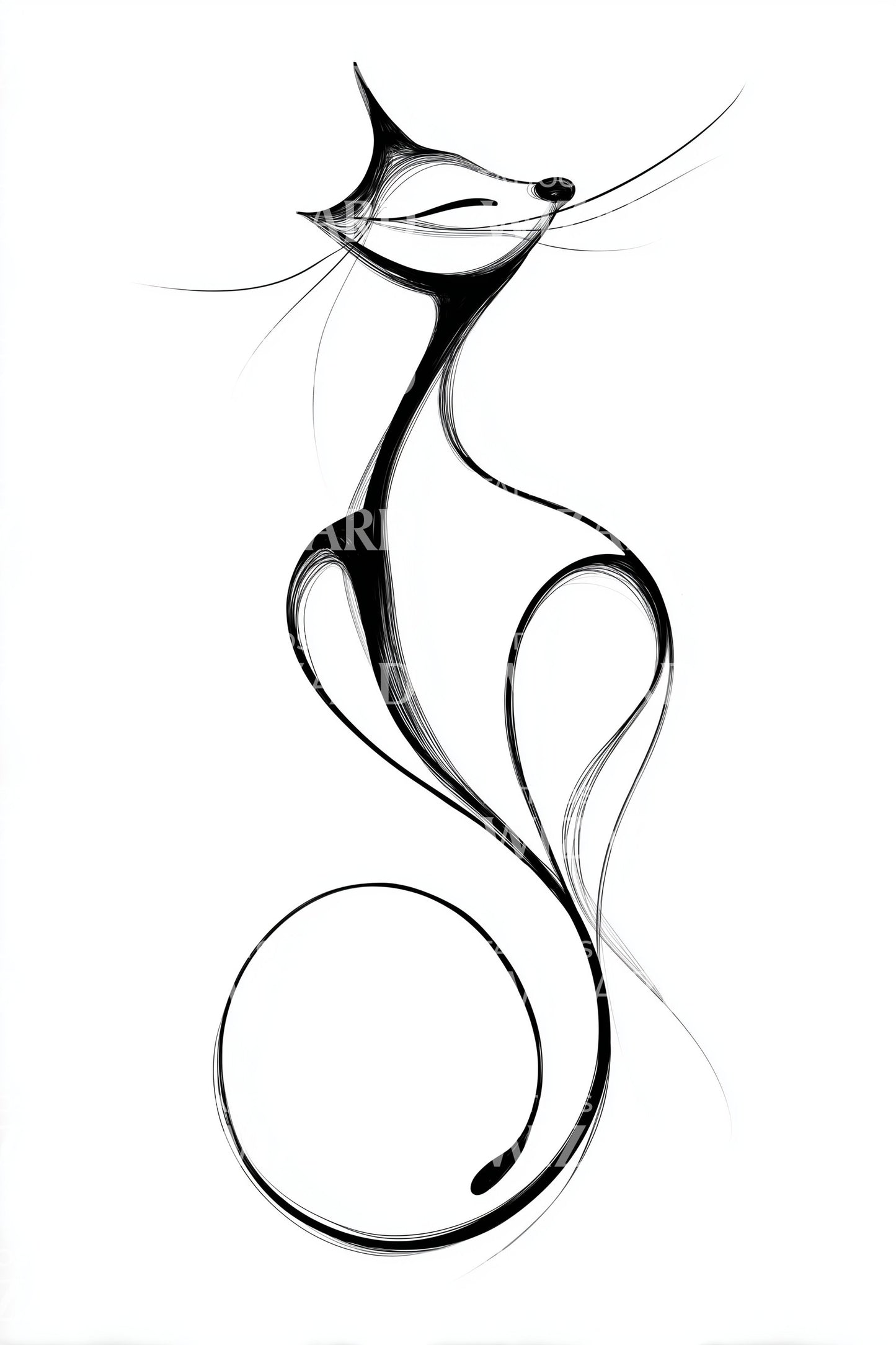 Elegantes geschwungenes Katzen-Tattoo-Design