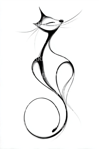 Elegante disegno di tatuaggio di gatto curvo
