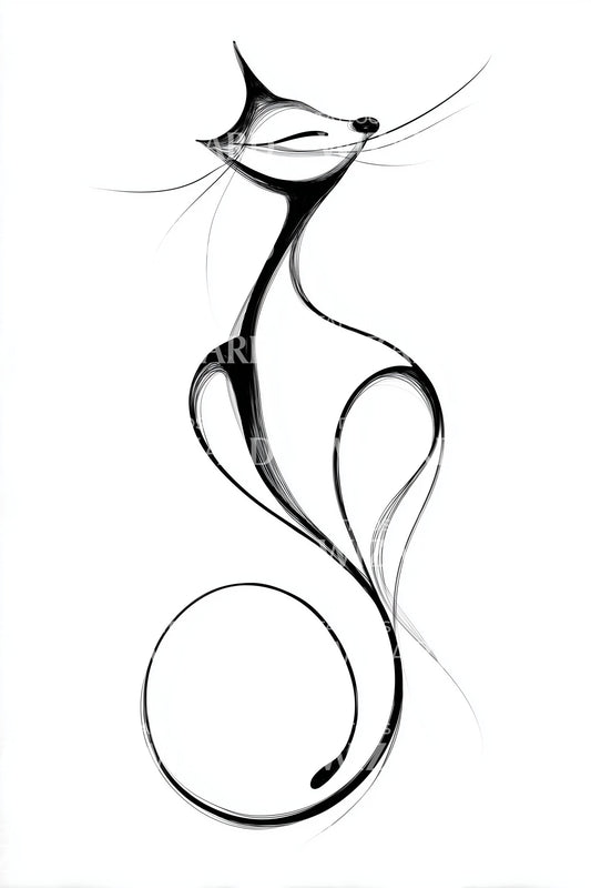 Elegant Curved Cat Tattoo Design