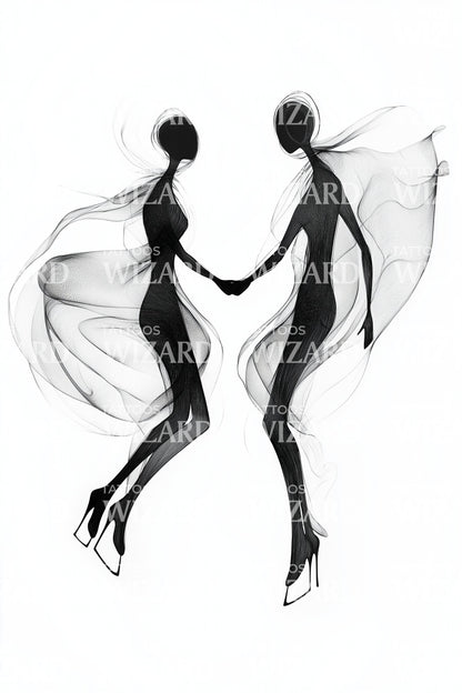 Elegant Dancing Lovers Tattoo Design