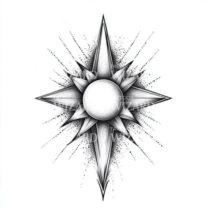 Design del Tatuaggio Sole Elegante a Puntini con Simmetria