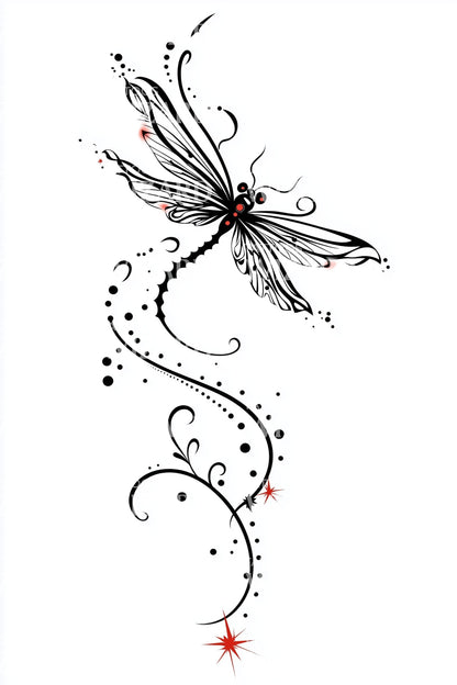 Elegant Dragonfly Curves Tattoo Design