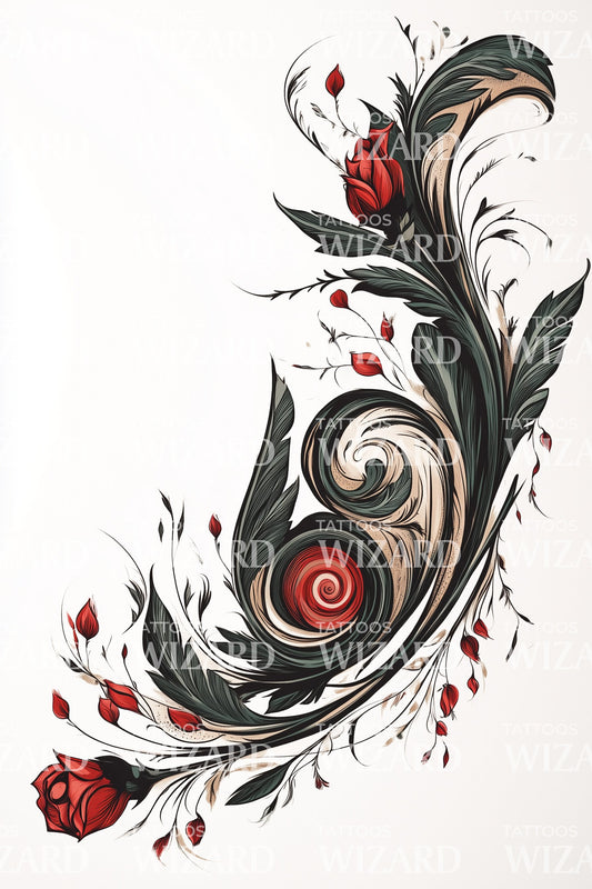 Elegant Flourishing Arabesque Roses Tattoo Idea