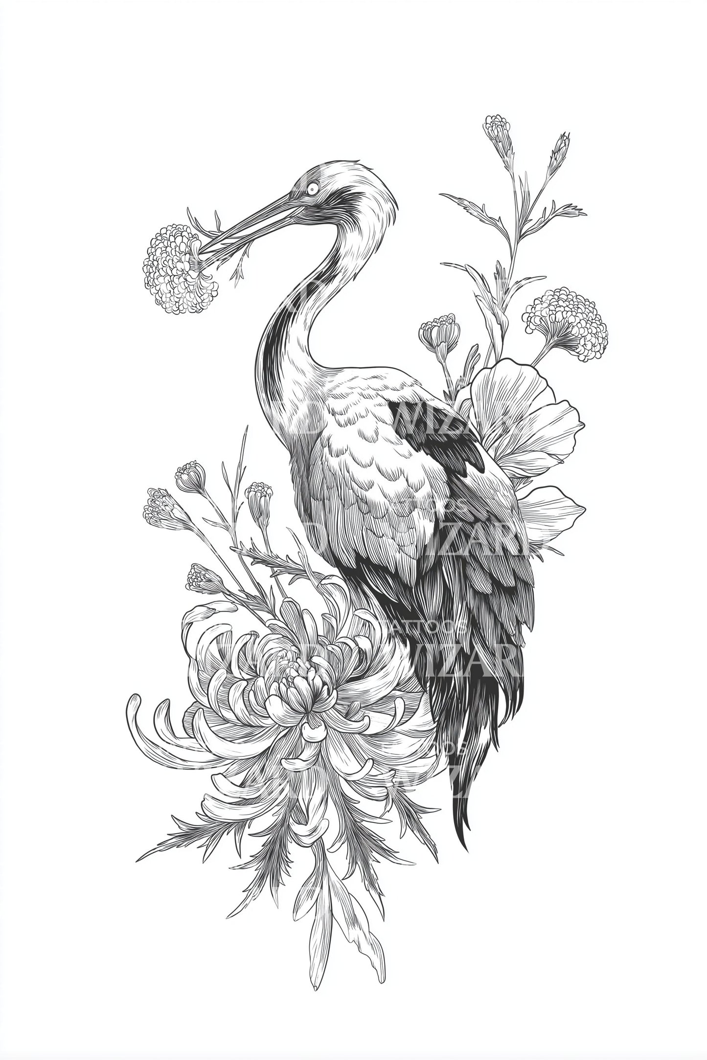 Diseño de tatuaje de garza elegante en línea