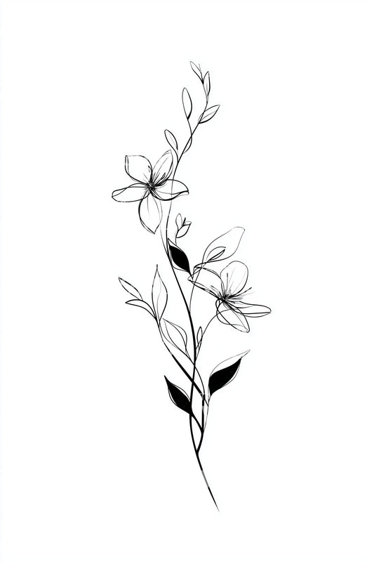 优雅茉莉花枝纹身设计