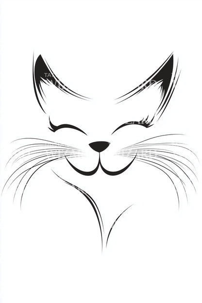 Elegant Line Cat Tattoo Design