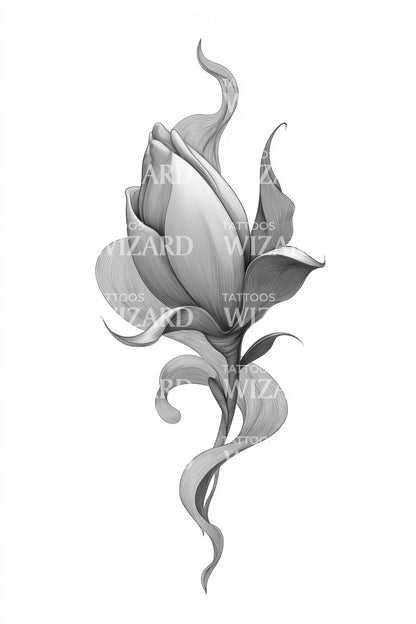 Elegant Magnolia Curl Tattoo Design
