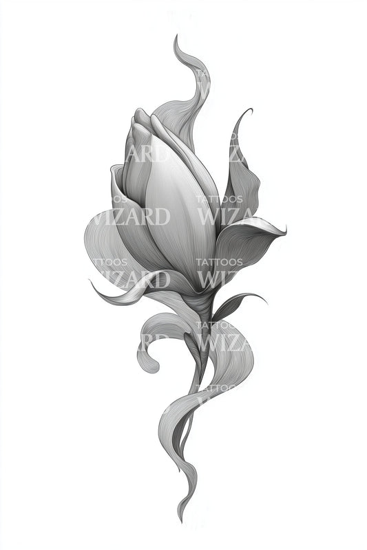 Elegant Magnolia Curl Tattoo Design