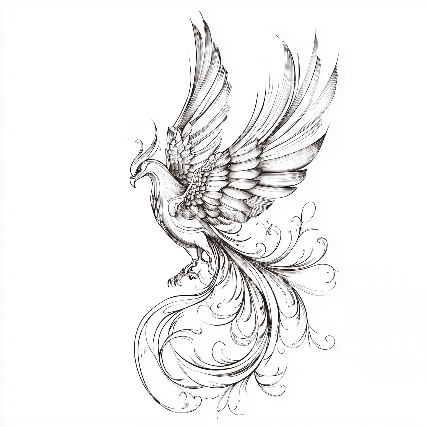 Elegant Phoenix in Flight Tattoo Design