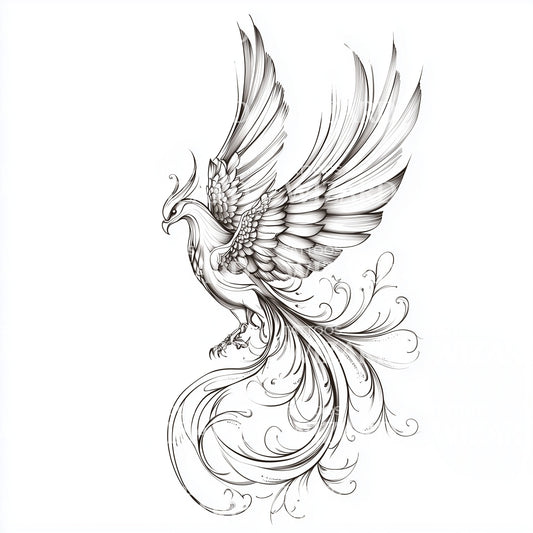 Elegant Phoenix in Flight Tattoo Design