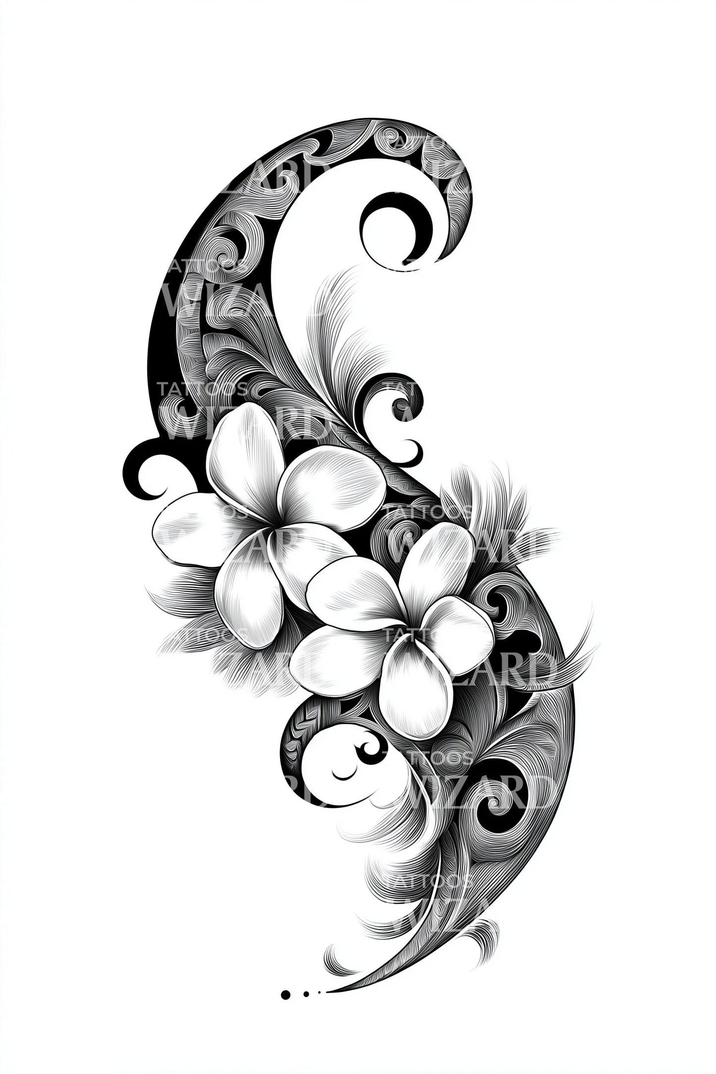 Elegant Plumeria Scroll Tattoo Idea