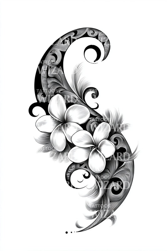 Elegant Plumeria Scroll Tattoo Idea
