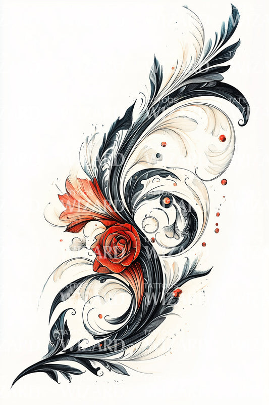 Elegant Rose Swirl Like a Peacock Tattoo Design