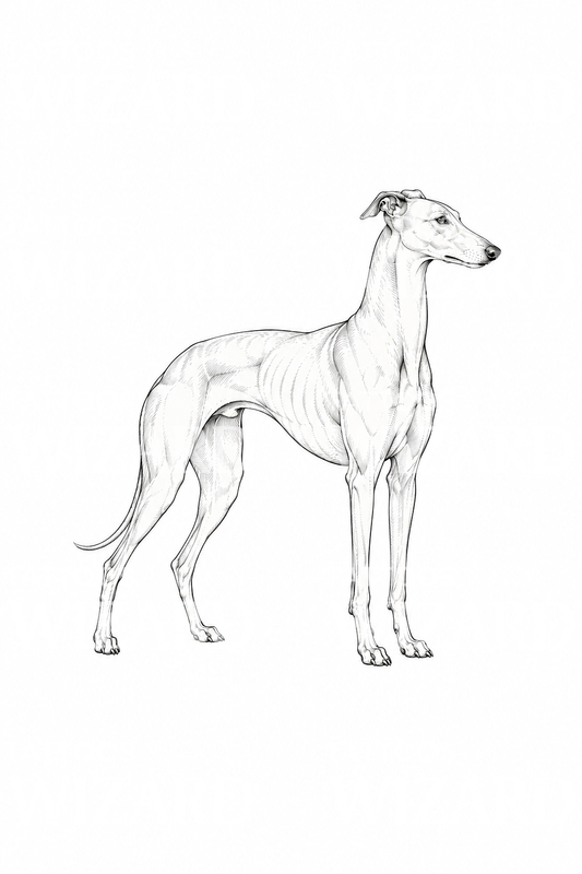Tatuagem elegante de galgo em pé em fine line