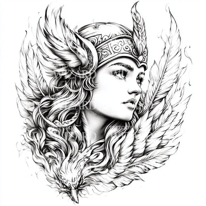 Elegante Valkyrie Kriegerin Frau Tattoo Idee