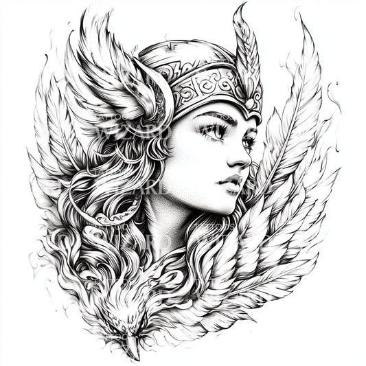 Elegant Valkyrie Warrior Woman Tattoo Idea