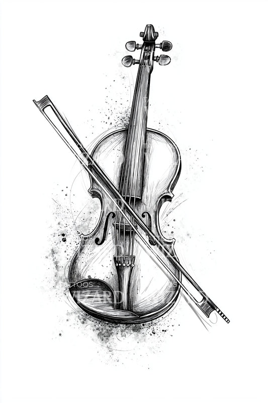 Elegant Violin and Bow Tattoo Design