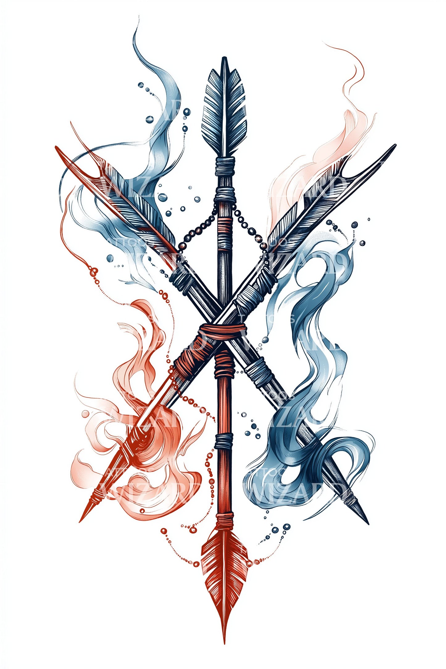 Elemental Crossed Arrows Tattoo Design
