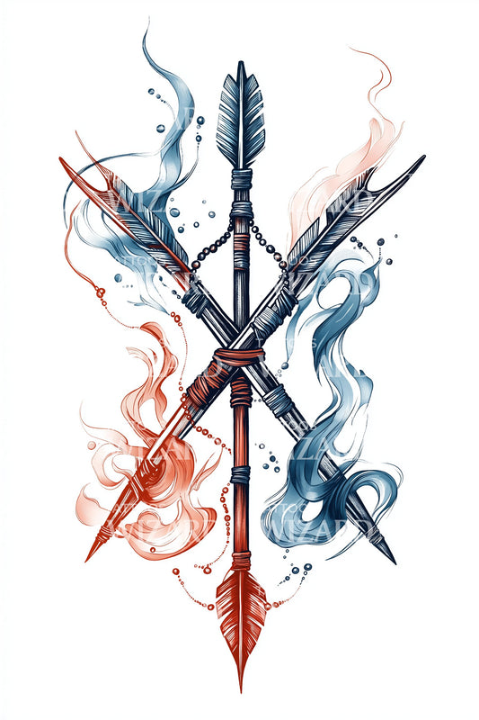 Elemental Crossed Arrows Tattoo Design