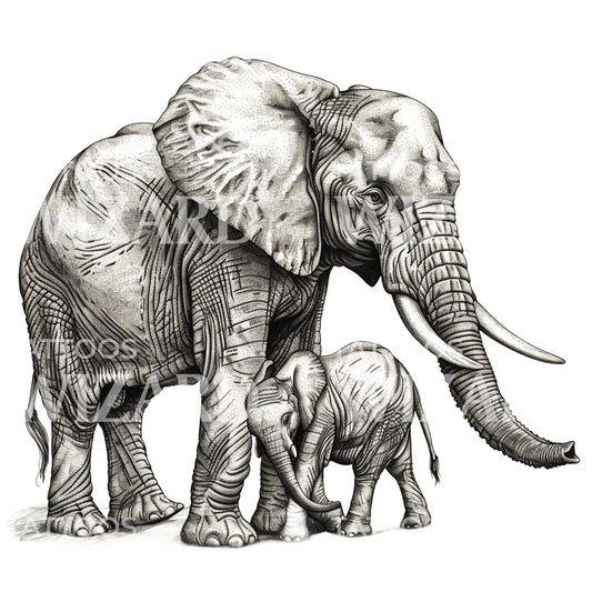 Elephant Father and Daughter Tattoo Idea