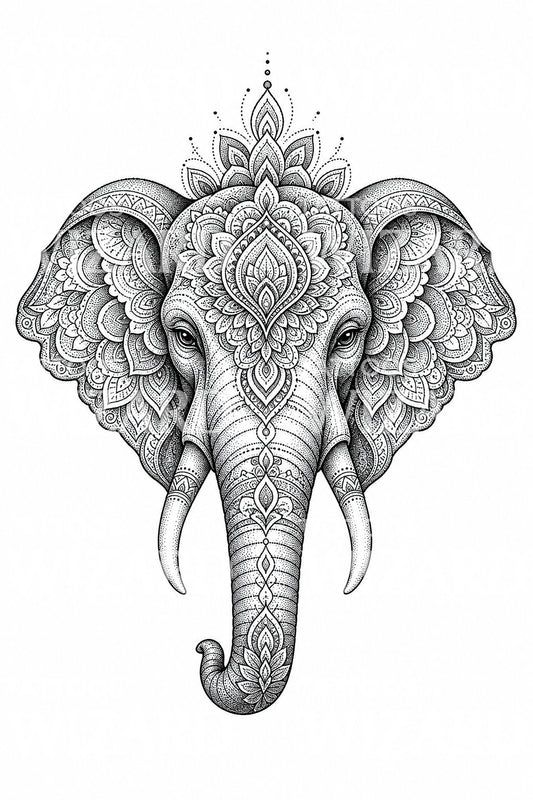 Disegno tatuaggio mandala elefante